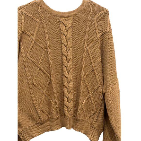 Vetta XL Camel Brown Organic Cotton Cable Knit Sweater Made In USA - Picture 14 of 16